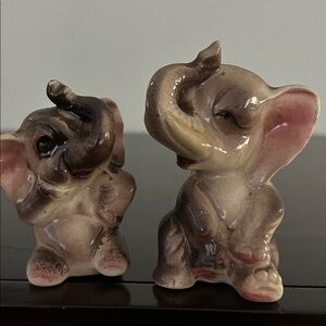 Vintage 50’s Japanese Trunk Up Elephant Salt and Pepper Shakers